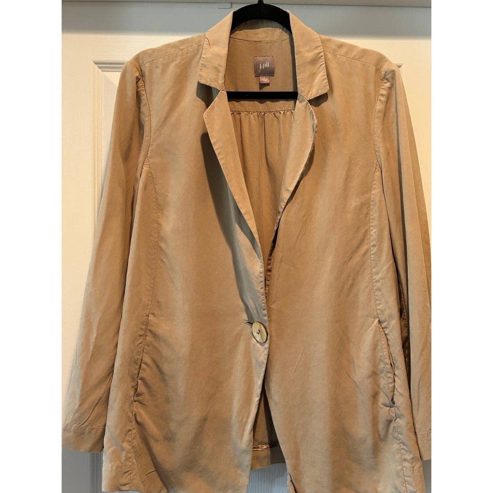 J Jill Jacket L Brown 100% Silk Lightweight Lagenlook Minimalist Neutral Pockets